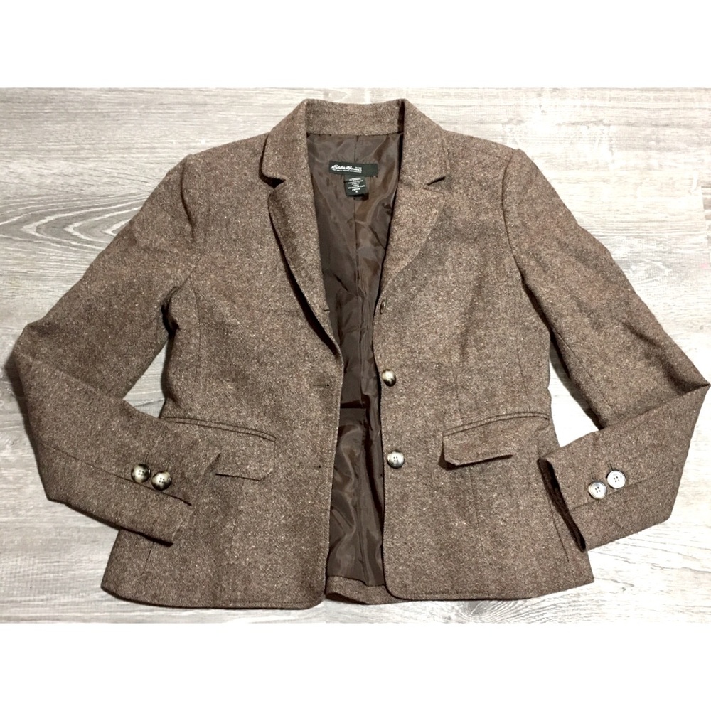 Eddie Bauer Brown Tweed Wool Blazer Size 4P
